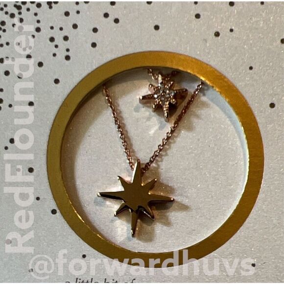 North Star Gold Tone Two Chain Necklace with Rhinestone - Picture 3 of 7